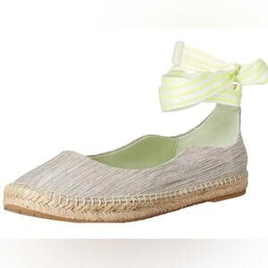 Zac Zac Espadrille Womens Size 5.5 Gray Green Slip On Ballet Flat With Ribbon